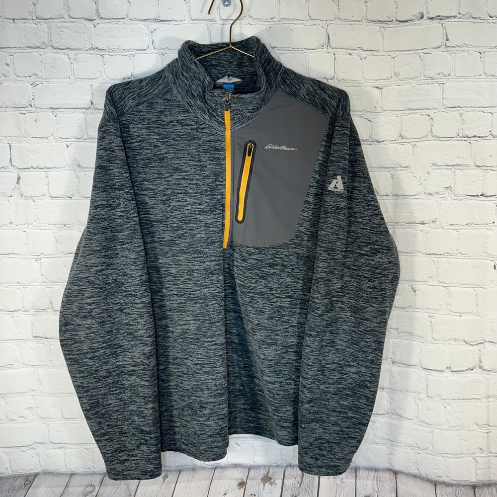 Eddie Bauer First Ascent Mens Large Gray Heather Quarter Zip Fleece Pullover L